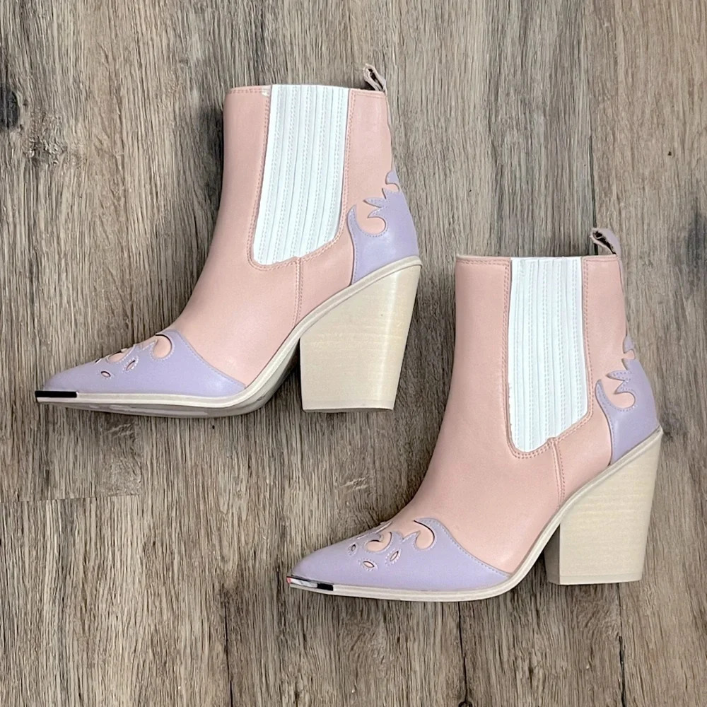 NEW Steve Madden Western Trim Boot Cowgirl Cowboy Pink Purple Women 6 NWOT Boho - Picture 3 of 10